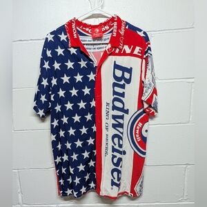 Budweiser T & C Men's Button Lightweight Patriotic Flag Shirt Large